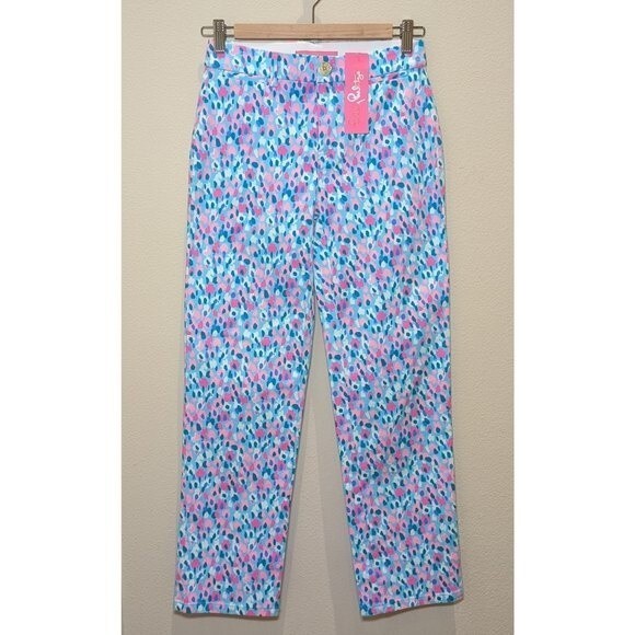 Lilly Pulitzer Divia Blue Pink Dottie Stretch Ankle Pant - Picture 14 of 14